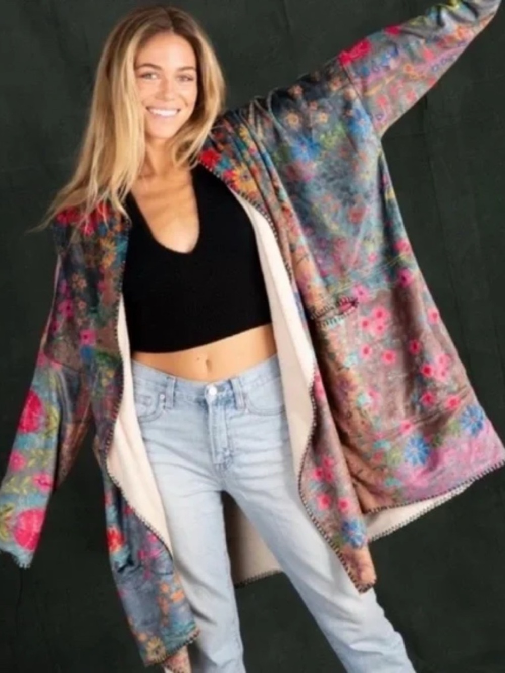 Natural Life Cozy Oversized Blanket Kimono Sherpa 
Lining One Size Cozycore